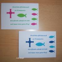 Karte zur Kommunion, Klappkarte mit Umschlag in weiß, Fische und Kreuz für Jungen oder Mädchen Bild 1
