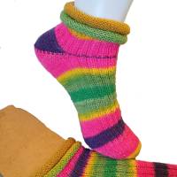 handgestrickte Socken mit Rollrand, Größe 38/40, 4fach Sockenwolle Supergarne, Sommersocken, Kurzsocken, Sneaker, Neon Bild 3