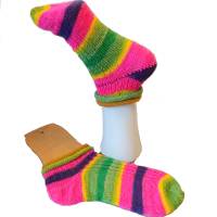 handgestrickte Socken mit Rollrand, Größe 38/40, 4fach Sockenwolle Supergarne, Sommersocken, Kurzsocken, Sneaker, Neon Bild 5