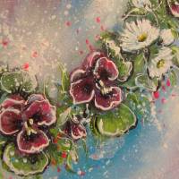 BLÜTENHERZ MIT VEILCHEN - romantisches Blumenbild mit Glitter und Strukturpaste 50cmx50cm Bild 6
