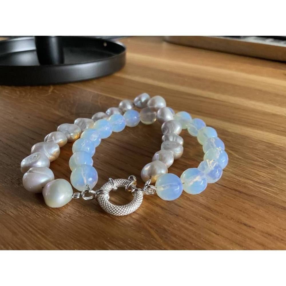 Wunderschönes Armband mit echten Perlen & Opal Quarz,Brautschmuck,Perlenarmband mit Echt Silber Verschluss,Armschmuck Bild 1