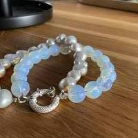 Wunderschönes Armband mit echten Perlen & Opal Quarz,Brautschmuck,Perlenarmband mit Echt Silber Verschluss,Armschmuck Bild 10