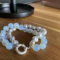 Wunderschönes Armband mit echten Perlen & Opal Quarz,Brautschmuck,Perlenarmband mit Echt Silber Verschluss,Armschmuck Bild 8