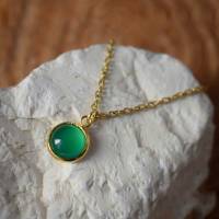 Halskette Frauen, grüner Achat Kette, minimalistische Kette, grün Edelstein, Goldkette mit grünem Stein, Achat Anhänger Bild 1