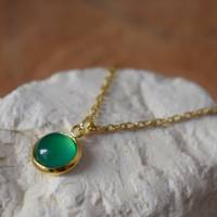 Halskette Frauen, grüner Achat Kette, minimalistische Kette, grün Edelstein, Goldkette mit grünem Stein, Achat Anhänger Bild 2