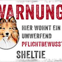 Hundeschild WARNUNG! mit Sheltie, wetterbeständiges Warnschild Bild 1