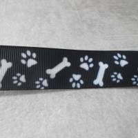 Pfoten Hund schwarz weiß Knochen Tier  22 mm  Borte Ripsband Bild 1