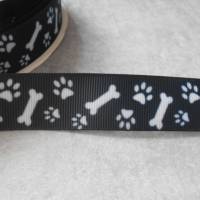 Pfoten Hund schwarz weiß Knochen Tier  22 mm  Borte Ripsband Bild 2
