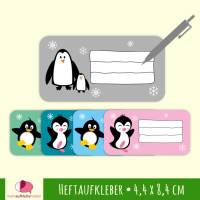 12 Heftaufkleber | Pinguin - Schulaufkleber zum selbstbeschriften - 4,4 x 8,4 cm Bild 1