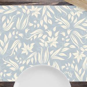 Tischsets I Platzsets abwaschbar - Florales Muster in Hellblau - aus Premium Vinyl - 4 Stück - 44 x 32 cm - Tischdekorat Bild 2