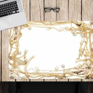 Schreibtischunterlage –  Goldschmuck mit Diamanten Rahmen – 60 x 40 cm – Schreibunterlage aus erstklassigem Premium Viny Bild 1