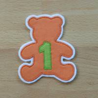 Applikation zum Aufbügeln, Teddybär mit Zahl, Stoffauswahl, Biobaumwolle, GOTS, Handarbeit Bild 1