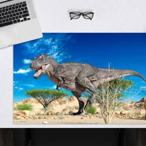 Schreibtischunterlage Kinder – Hungriger T-Rex Dinosaurier – 60 x 40 cm – Schreibunterlage abwaschbar aus Premium Vinyl Bild 1