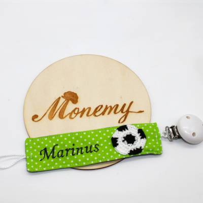 Schnullerband grün grau Fußball mit Namen personalisiert / Schnullerhalter / Schnullerkette / Geschenk Geburt