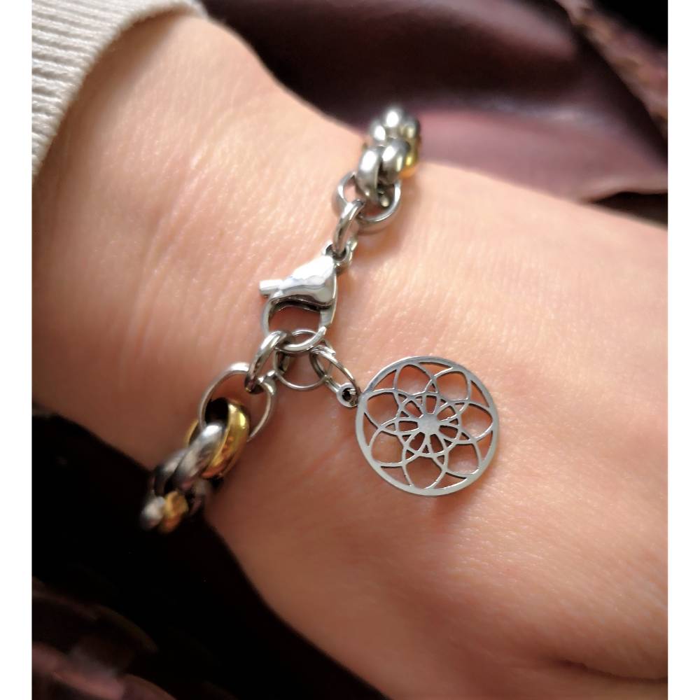 Armband, Armkette, Edelstahl,bicolor, Lebensblume Bild 1
