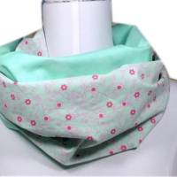 Schlauchschal mint -Loop aus Baumwolle -Geschenk Muttertag-Schal Damen-Halstuch Blumen pink grün Bild 1