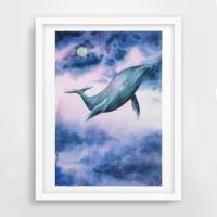 Aquarellbild Fliegender Wal Bild 1