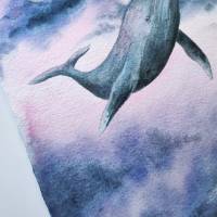Aquarellbild Fliegender Wal Bild 3