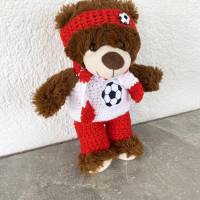 4 teilige Fußballkleidung für Teddybär 30 cm rot und weiß für Fußballfans  Bärenkleidung ! Bild 2