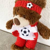 4 teilige Fußballkleidung für Teddybär 30 cm rot und weiß für Fußballfans  Bärenkleidung ! Bild 6
