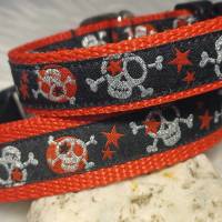 Hundehalsband Halsband "Skulls", rot, 23cm-36cm, 2cm breit Bild 1