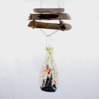 Treibholz Mobile mit Glasflasche, lustiges Geschenk, Traumfänger, Fensterdeko, Gartendekoration, geschmolzene Glasflasch Bild 6
