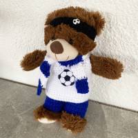 4 teilige Fußballkleidung für Teddybär 30 cm  blau  und weiß für Fußballfans  Bärenkleidung ! Bild 3