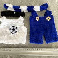 4 teilige Fußballkleidung für Teddybär 30 cm  blau  und weiß für Fußballfans  Bärenkleidung ! Bild 5