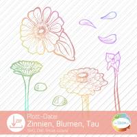 Plottdatei Zinnie, florale Plotter-Datei mit Blume, Tauftropfen, Wassertropfen, Blütenblättern, 4 verschiendenen Zinnia Bild 1