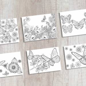 Tischsets | Platzsets - Malvorlage "Schmetterling & Blumen-Set" zum Ausmalen aus Papier - 44 x 32 - 12 Stück mit Bild 1