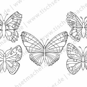 Tischsets | Platzsets - Malvorlage "Schmetterling & Blumen-Set" zum Ausmalen aus Papier - 44 x 32 - 12 Stück mit Bild 2