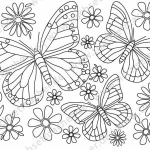 Tischsets | Platzsets - Malvorlage "Schmetterling & Blumen-Set" zum Ausmalen aus Papier - 44 x 32 - 12 Stück mit Bild 3