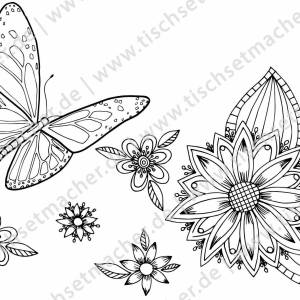 Tischsets | Platzsets - Malvorlage "Schmetterling & Blumen-Set" zum Ausmalen aus Papier - 44 x 32 - 12 Stück mit Bild 5