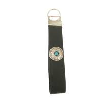 Schwarzer LEDER Schlüsselanhänger mit silbernen runden Concho und Türkis Bild 1