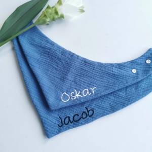 Personalisiertes Halstuch mit Namen - Musselin - verschiedene Farben und Größen - indigo blau Bild 7