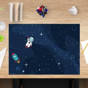 Schreibtischunterlage – Astronaut im Weltraum Illustration – 60 x 40 cm – Schreibunterlage Kinder aus Premium Vinyl – Ma Bild 1