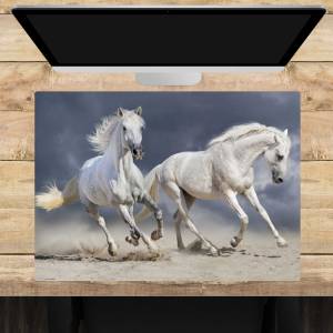 Schreibtischunterlage –Gallopierende Pferde - Schimmel weiß– 70 x 50 cm – Schreibunterlage aus erstklassigem Premium Vin Bild 1