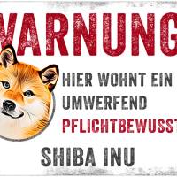 Hundeschild WARNUNG! mit Shiba Inu, wetterbeständiges Warnschild Bild 1