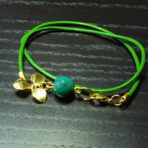 Leder Armband Wickelarmband gold Achat Blatt grün Bild 1