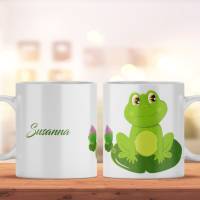 Personalisierte Kaffeetasse mit süßem Frosch und Namen, Geschenke für Kaffeeliebhaber, spülmaschinenfeste Tasse Bild 1