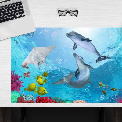 Schreibtischunterlage – Delfine unter Wasser – 60 x 40 cm – Schreibunterlage für Kinder aus erstklassigem Premium Vinyl 