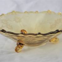 gelbe Glasschale gewellter Rand Vintage Blüten Bild 2