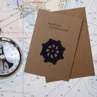 maritime Karte, Grusskarte mit Steuerrad, Häkelkarte Glückwunschkarte Jubiläum Danke Geburtstag Bild 2