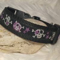 Hundehalsband Halsband "Skulls", lila auf schwarz ca. 28cm-41cm, 2,5cm breit Bild 1