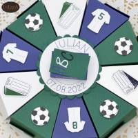 Schachteltorte Einschulung Gastgeschenke Geldgeschenk Fußball blau-grün Bild 3