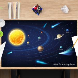 Schreibtischunterlage – Unser Sonnensystem – 65 x 40 cm – Schreibunterlage Kinder aus erstklassigem Premium Vinyl – Made Bild 1