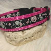 Hundehalsband Halsband "Skulls", rosa auf pink ca. 35cm-41cm, 2,5cm breit Bild 1