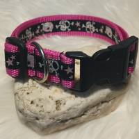 Hundehalsband Halsband "Skulls", rosa auf pink ca. 35cm-41cm, 2,5cm breit Bild 2