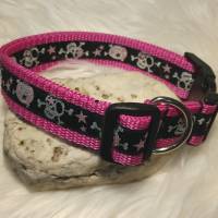 Hundehalsband Halsband "Skulls", rosa auf pink ca. 35cm-41cm, 2,5cm breit Bild 3