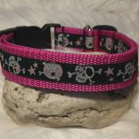 Hundehalsband Halsband "Skulls", rosa auf pink ca. 35cm-41cm, 2,5cm breit Bild 4